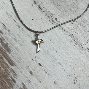 Silver Cross small pendant gold hearts & Sterling silver snake chain